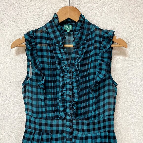 Freeway Green & Black Checkered Sheer Summer Dress sz Medium - Picture 2 of 5